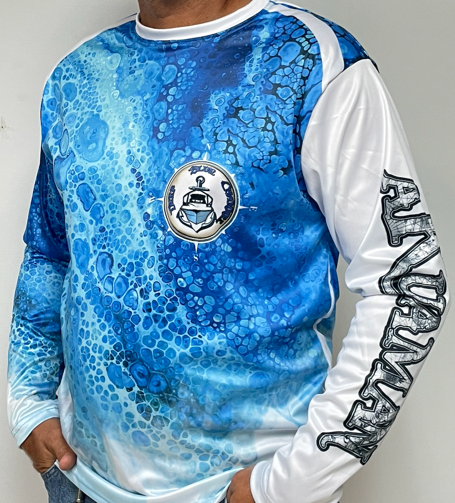 DBM BLUE N WHITE MAHI LONG SLEEVE PERFORMANCE SHIRT